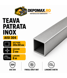 Teava patrata inox AISI 304, 30 x 30 x 3 mm, 6 metri